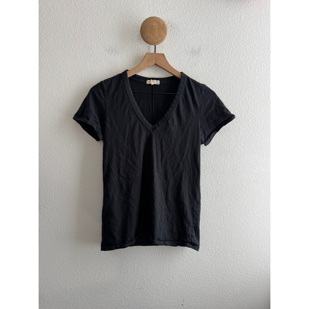 Rag & Bone Black Organic Pima Cotton V-Neck Short Sleeve Tee XS